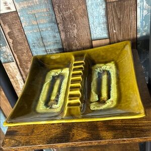70’s Square Green Ceramic Ashtray